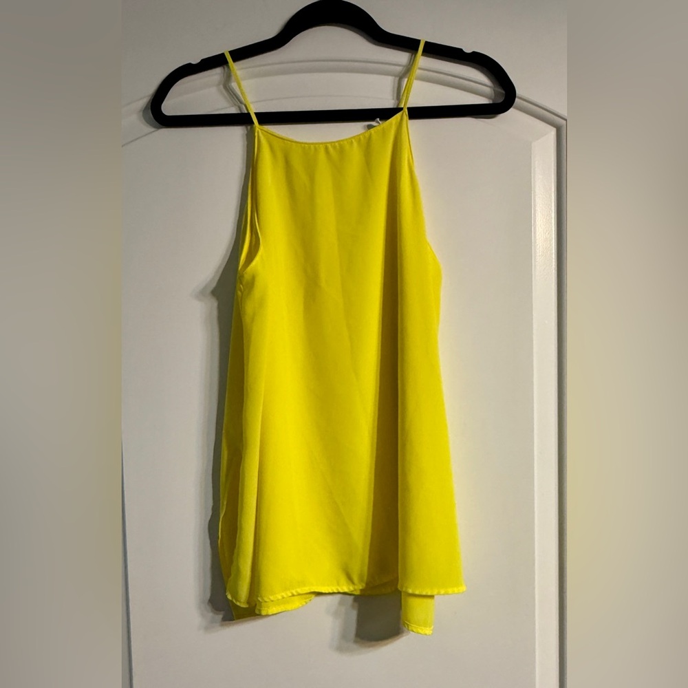 Lush Camisole Top Small Yellow High Neck Side Slit Neon Chiffon‎ Festival Flowy